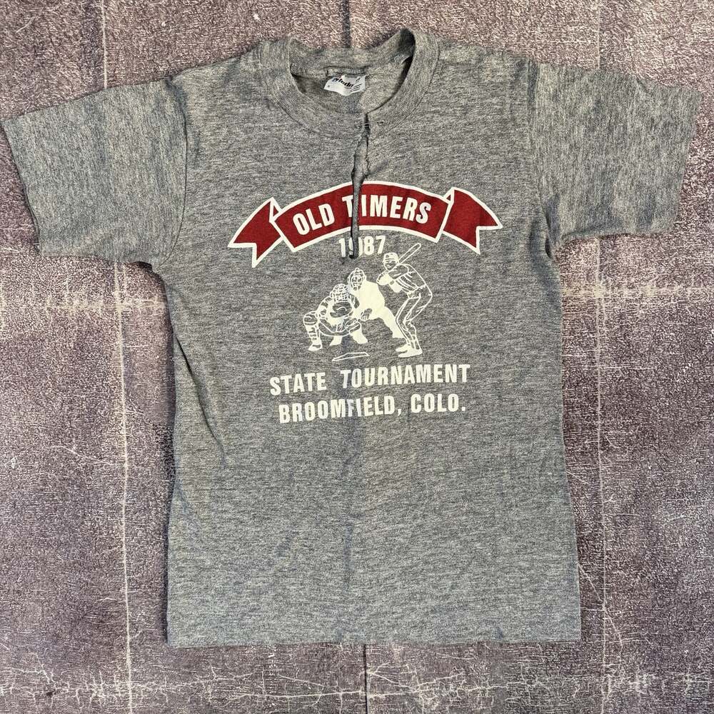 Men's Vintage 80's Stedman USA Heather Gray Old Timers Baseball T Shirt Tee Sz S